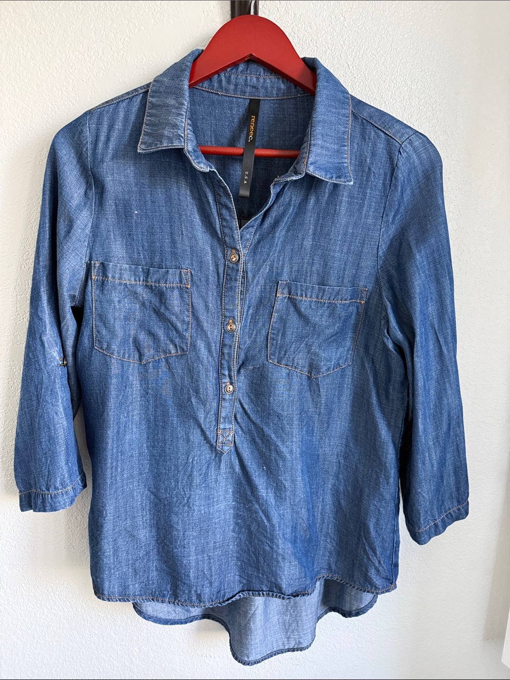 Renee C. Denim Button-Front Shirt in Blue
